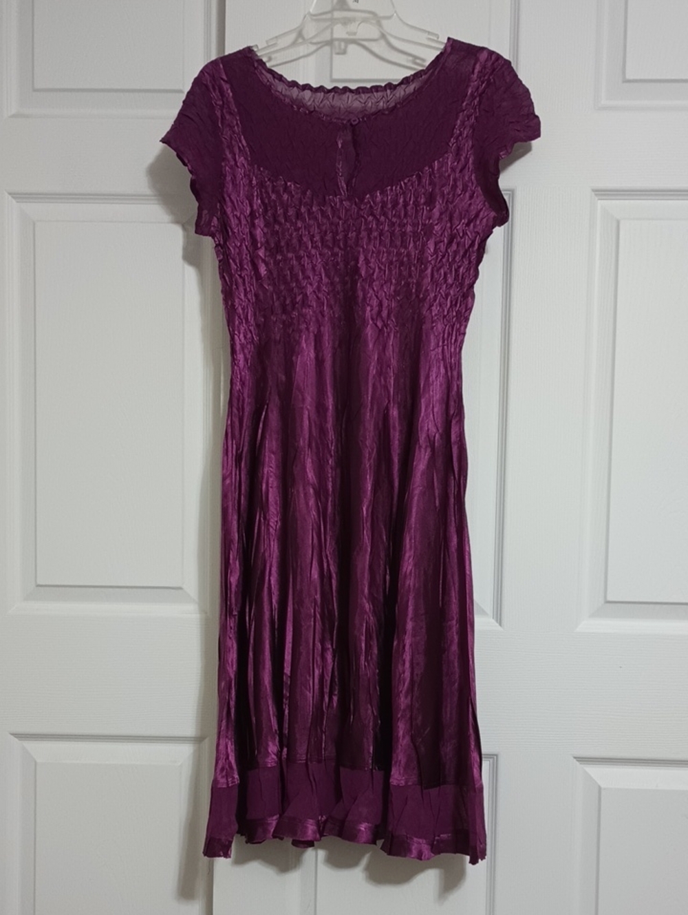Dress Barn Collection Women's Dress Purple Satin Crinkle Short Sleeve.Size:XSmal